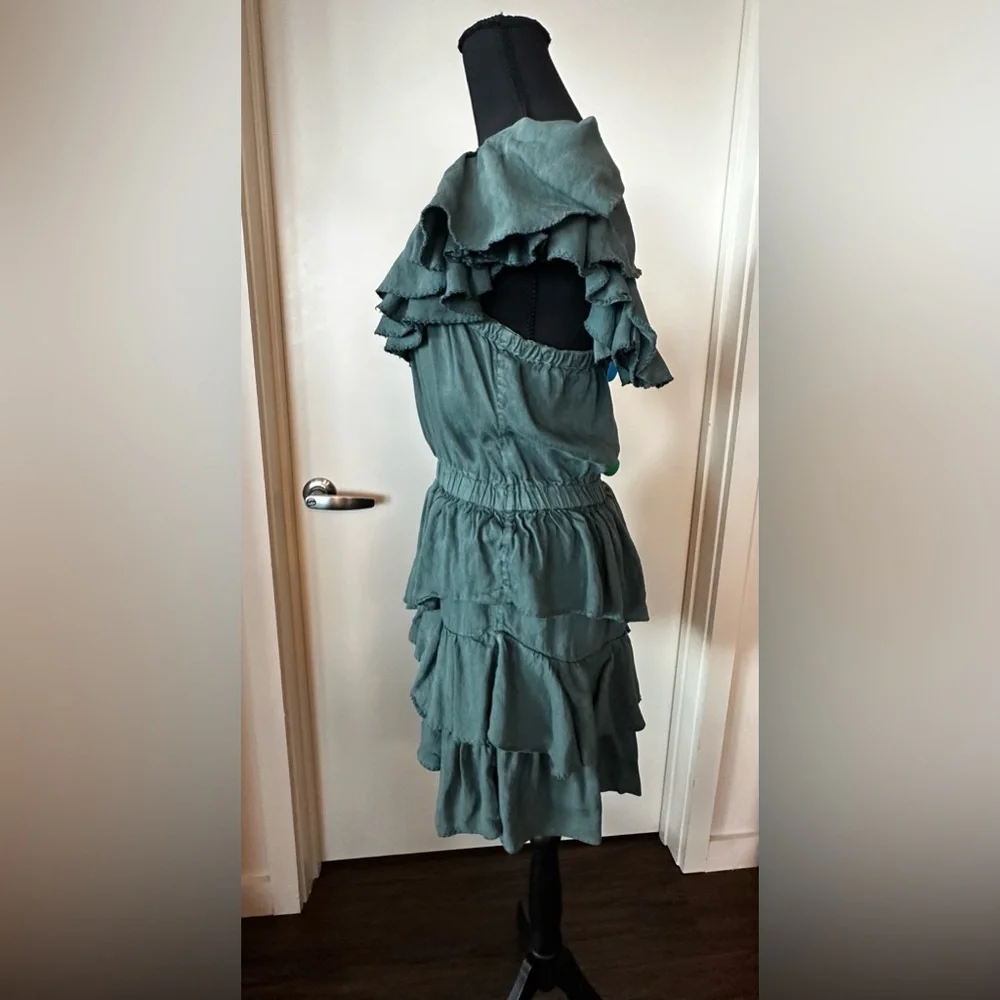 Isabel Marant Etoile One -Shoulder Ruffled Mini Dress in Sage Green. Size M. - Picture 3 of 16